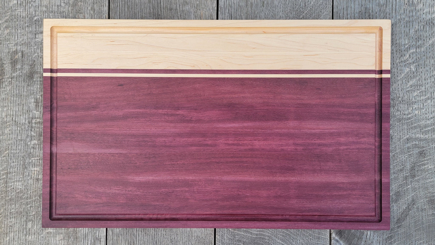XL - 24" x 14" Meat Prep Board | Cutting | Serving | BBQ | Charcuterie | Maple/Purpleheart