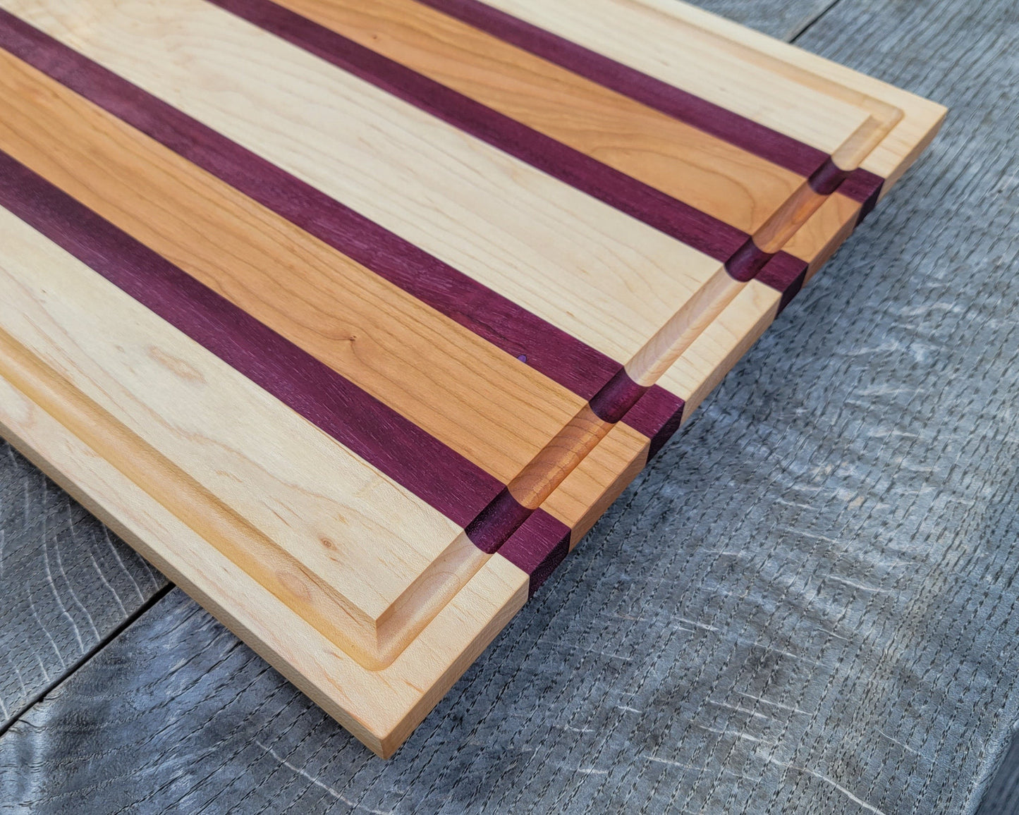 XL - 24" x 14" Meat Prep Board | Cutting | Chopping | Serving | BBQ | Charcuterie | Maple/Cherry/Purpleheart