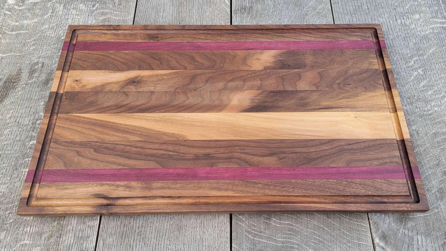 XL - 24" x 14" Meat Prep Board | Cutting | Chopping | Serving | BBQ | Charcuterie | Walnut/Purpleheart