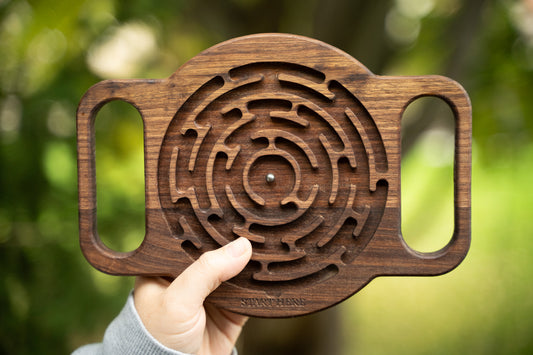 Elegant Walnut Handheld Maze Game - A Test of Skill and Patience - Gift for Kids or Adults