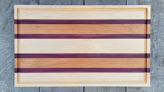 XL - 24" x 14" Meat Prep Board | Cutting | Chopping | Serving | BBQ | Charcuterie | Maple/Cherry/Purpleheart