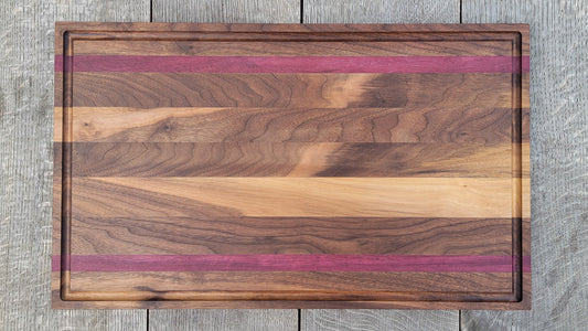 XL - 24" x 14" Meat Prep Board | Cutting | Chopping | Serving | BBQ | Charcuterie | Walnut/Purpleheart